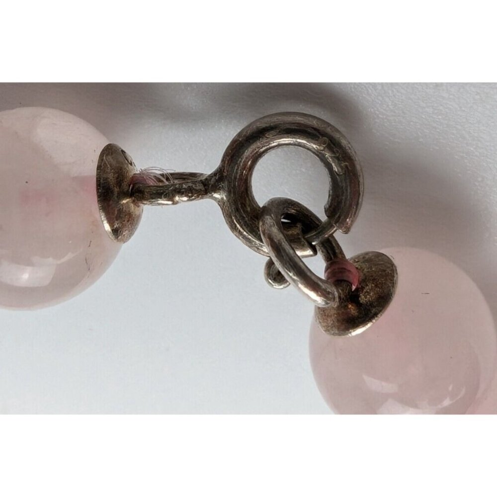 Graduated Pink Rose Quartz Beaded Bib Necklace & Bracelet Sterling Silver 925 - Picture 9 of 10